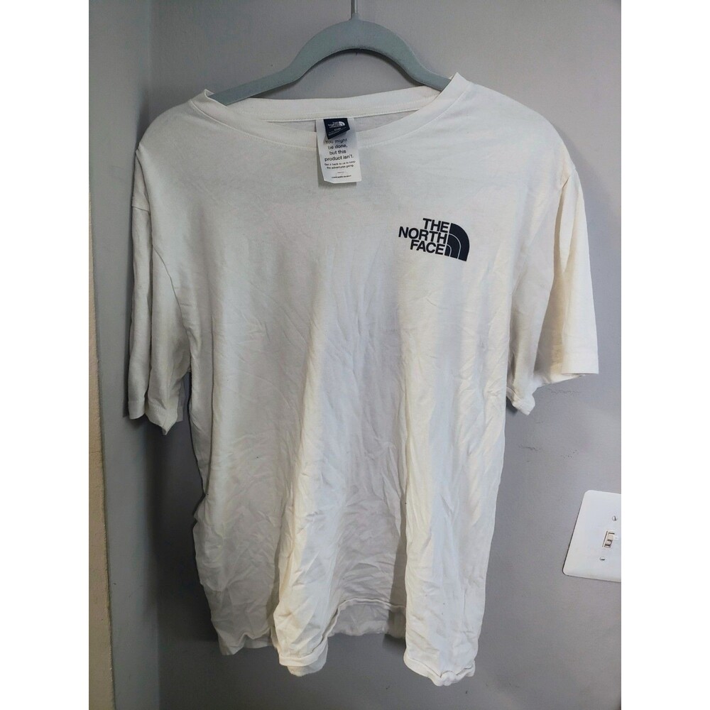 North Face Men's Sz L Red Box Logo White Never Stop Exploring T Shirt Tee T